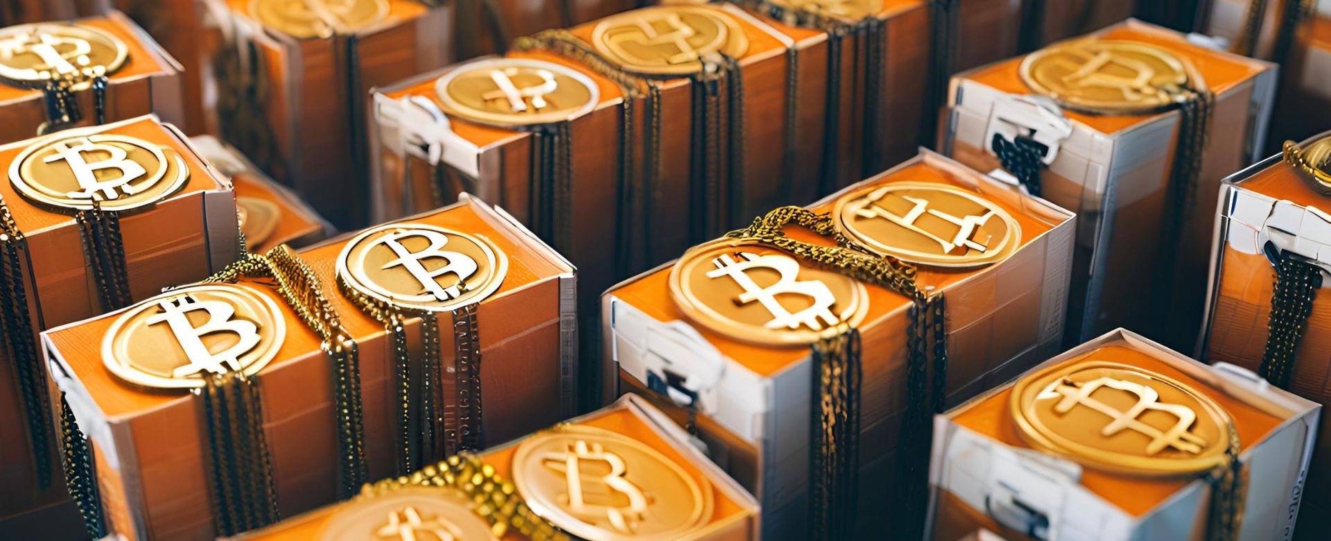 Uma representação visual do Bitcoin, com a moeda dourada e brilhante destacando-se em um fundo tecnológico, simbolizando a união entre o mundo financeiro tradicional e a inovação digital.